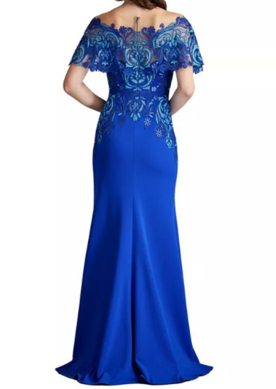 画像2: Tadashi Shoji タダシショージ  Deming Ruffled Sleeve Illusion Gown　ブルー系  12068 (2)