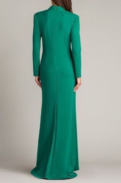 画像2: セール!Tadashi Shoji タダシショージ   MARKUM LONG-SLEEVE FLOUNCE GOWN   グリーン系   (2)