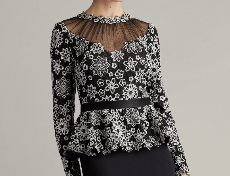 画像2:  セール！Tadashi Shoji  タダシショージ　Lata Embroidered Belted Peplum Gown　ブラック (2)