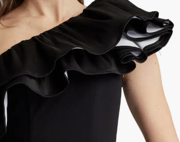 画像4: Tadashi Shoji タダシショージ  Roni ワンショルダーラッフル Gown ブラック (4)