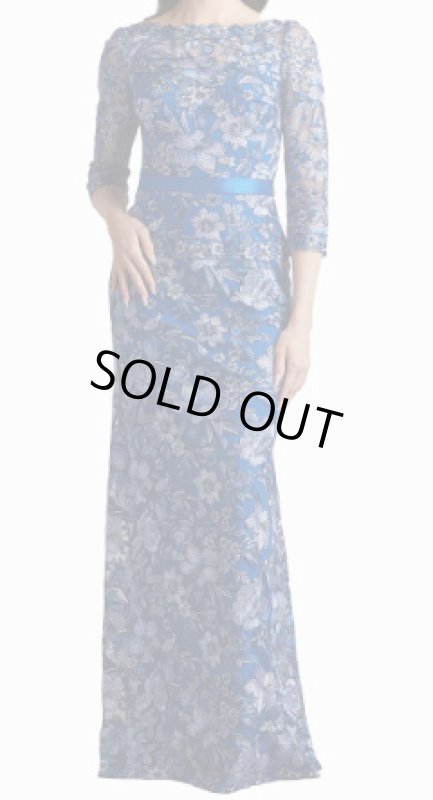 画像1:  Tadashi Shoji  タダシショージ　Fulcher Embroidered Illusion Gown　ブルー (1)