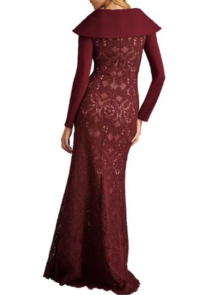 画像2: Tadashi Shoji タダシショージ    Ambar Embroidered Portrait Collar Gown パープル系 (2)