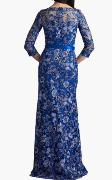 画像2:  Tadashi Shoji  タダシショージ Fulcher Embroidered Illusion Gown ブルー (2)