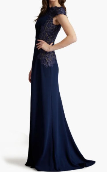 画像2:  Tadashi Shoji  タダシショージ Chelan Embroidered Illusion Gown ネイビー (2)