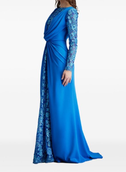 画像2:  Tadashi Shoji  タダシショージ Sedona Crepe Overlay Embroidered Gown ブルー  12192 (2)