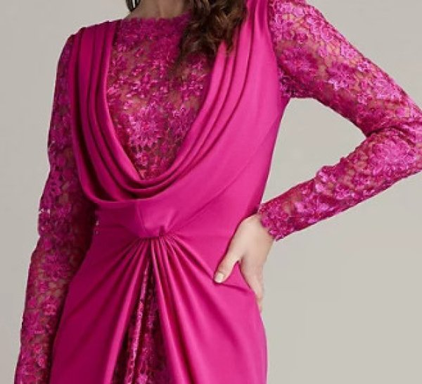 画像3:  Tadashi Shoji  タダシショージ Sedona Crepe Overlay Embroidered Gown ピンク (3)