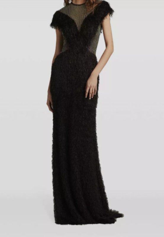 画像1: セール！ Tadashi Shoji  タダシショージ　 Prem Eyelash Yarn Illusion Gown　ブラック (1)