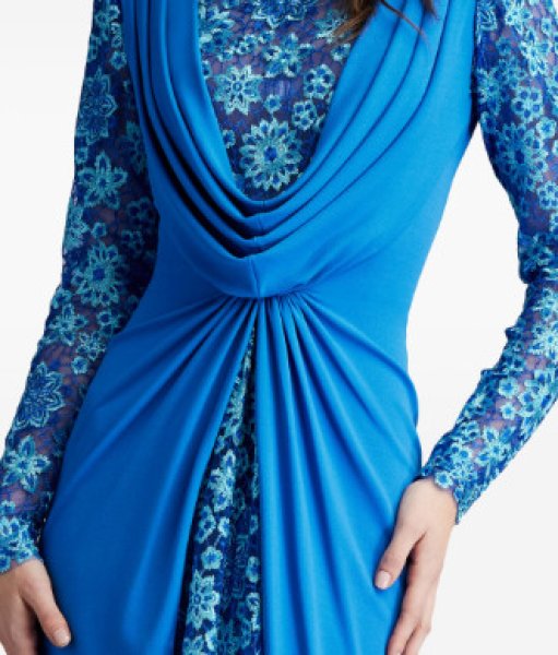 画像4:  Tadashi Shoji  タダシショージ Sedona Crepe Overlay Embroidered Gown ブルー  12192 (4)