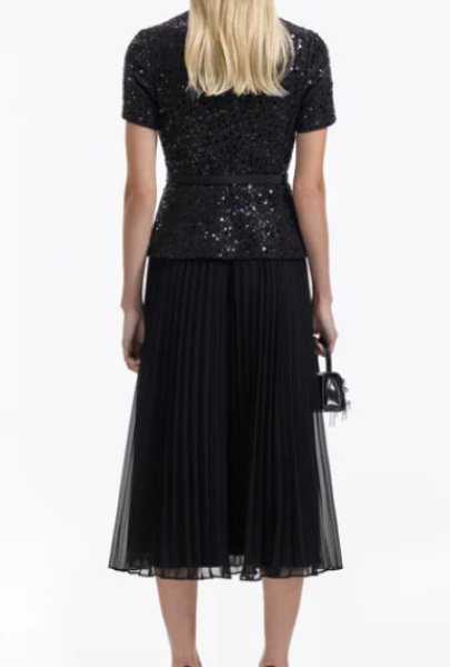画像2: Self Portrait セルフポートレート  Black Sequin Boucle Tailored Midi Dress (2)
