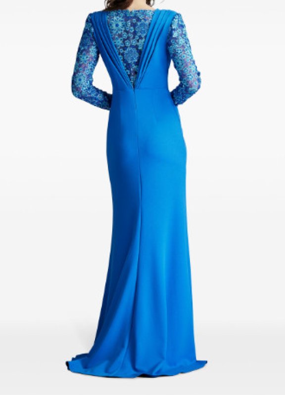 画像3:  Tadashi Shoji  タダシショージ　Sedona Crepe Overlay Embroidered Gown ブルー  12192 (3)