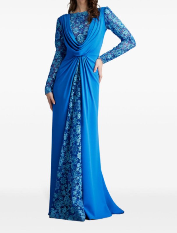 画像1:  Tadashi Shoji  タダシショージ　Sedona Crepe Overlay Embroidered Gown ブルー  12192 (1)