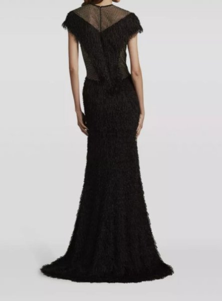 画像2: セール! Tadashi Shoji  タダシショージ  Prem Eyelash Yarn Illusion Gown ブラック (2)