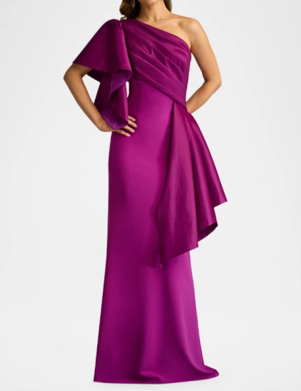 画像1:  Tadashi Shoji  タダシショージ　Santa Fe Draped Flounce Gown パープル系  13356 (1)