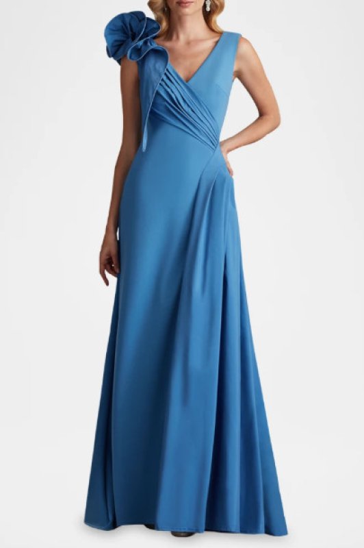 画像1: セール！Tadashi Shoji タダシショージ   BARLOWE Crepe Gown  ブルー系  12193 (1)