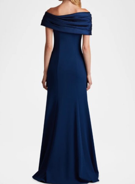 画像2: Tadashi Shoji タダシショージ  DALTON Contrast Off-Shoulder Gown ネイビー (2)