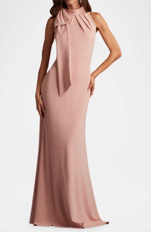 画像1: Tadashi Shoji  タダシショージ   　SIMS SHOULDER BOW HALTER GOWN　ピンク  01113 (1)