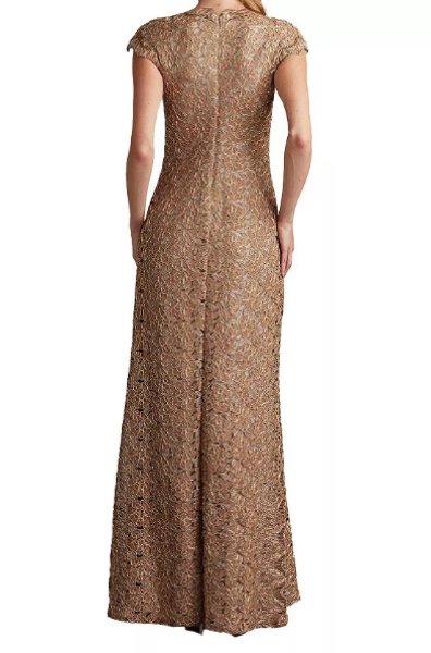画像3:  Tadashi Shoji  タダシショージ Etters Scalloped Illusion Gown ゴールド、ベージュ  08102 (3)