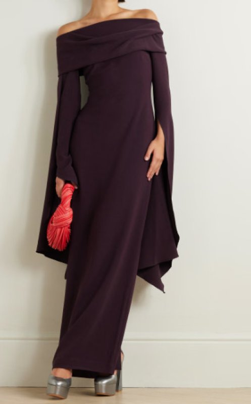 画像1: Solace London ソレイスロンドン  Arden draped off-the-shoulder maxi dress プラム  01091 (1)