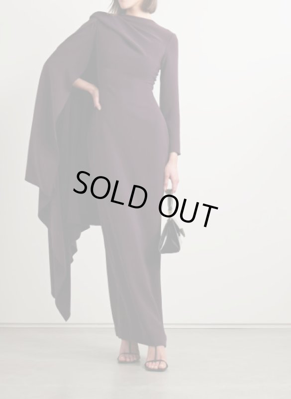 画像1: 【ヨルダン、オランダ王女愛用】Solace London ソレイスロンドン  Lydia one-sleeve cape-effect cady maxi dress　プラム (1)
