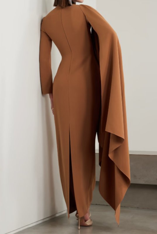 画像2: 【ヨルダン、ラーニア王女愛用】Solace London ソレイスロンドン  Lydia one-sleeve cape-effect cady maxi dress　ブラウン系  08244 (2)