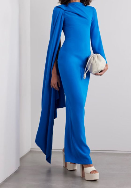 画像1: 【ヨルダン、ラーニア王女愛用】Solace London ソレイスロンドン  Lydia one-sleeve cape-effect cady maxi dress　ブルー (1)