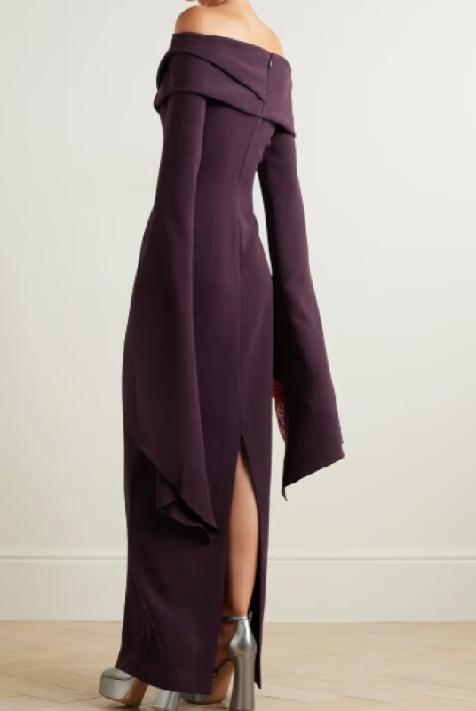 画像2: Solace London ソレイスロンドン  Arden draped off-the-shoulder maxi dress プラム  01091 (2)