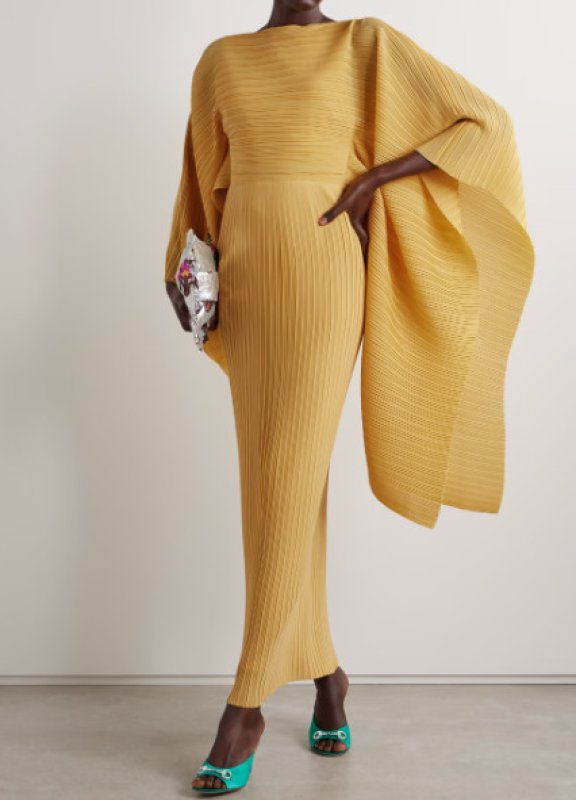 画像1: 【カーラサンタナ愛用】Solace London ソレイスロンドン Adami plisse-effect dress イエロー  01234 (1)