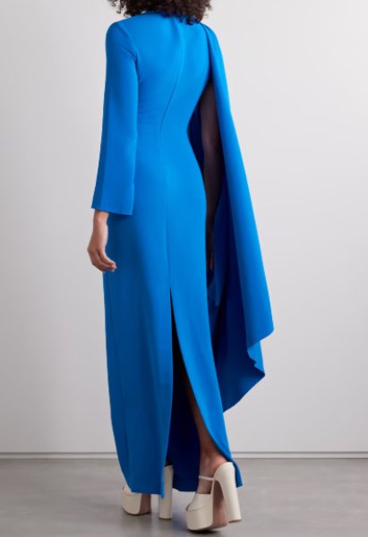画像2: 【ヨルダン、ラーニア王女愛用】Solace London ソレイスロンドン  Lydia one-sleeve cape-effect cady maxi dress ブルー (2)