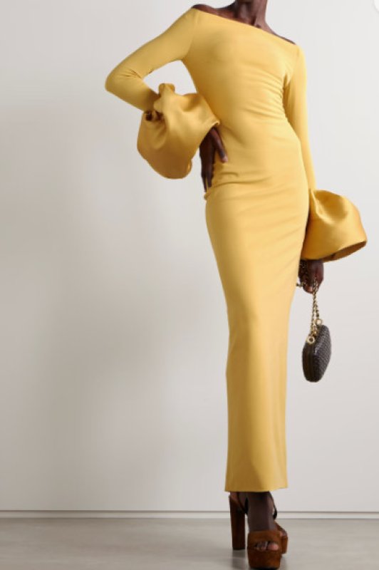 画像1: Solace London ソレイスロンドン  Talia off-the-shoulder gown イエロー  01131 (1)