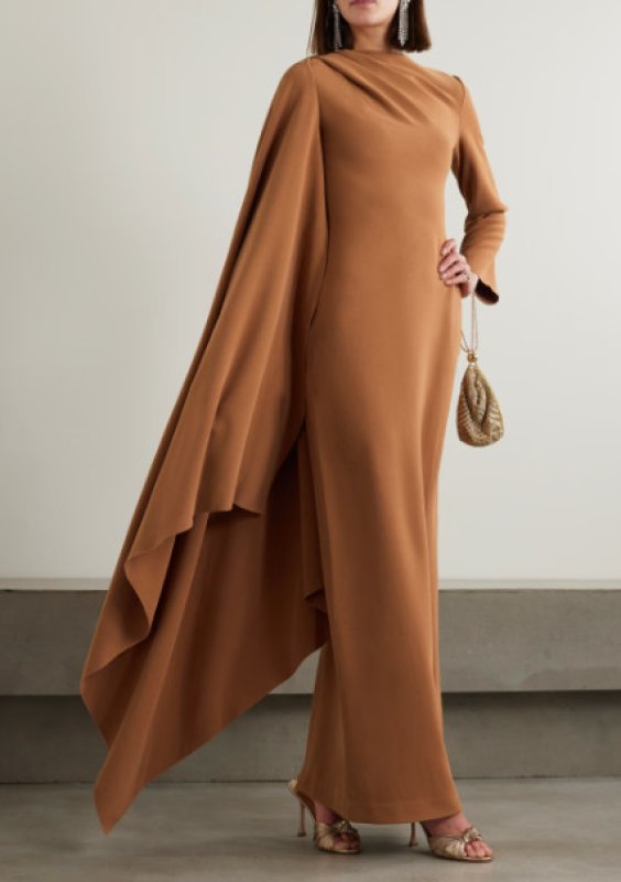 画像1: 【ヨルダン、ラーニア王女愛用】Solace London ソレイスロンドン  Lydia one-sleeve cape-effect cady maxi dress　ブラウン系  08244 (1)