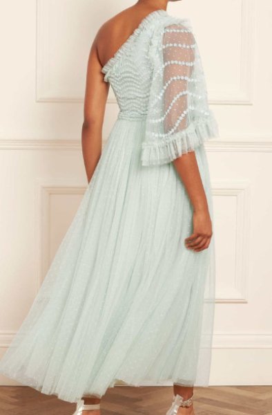 画像2: セール!Needle & Thread ニードル&スレッド Shimmer Wave Gloss Bodice ワンショルダードレス グリーン系 (2)