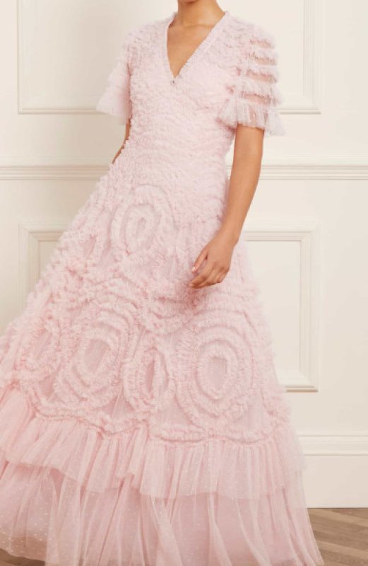 画像1: Needle & Thread ニードル&スレッド    Verity Ruffle V-Neck Gown　Blush Pink  12251 (1)