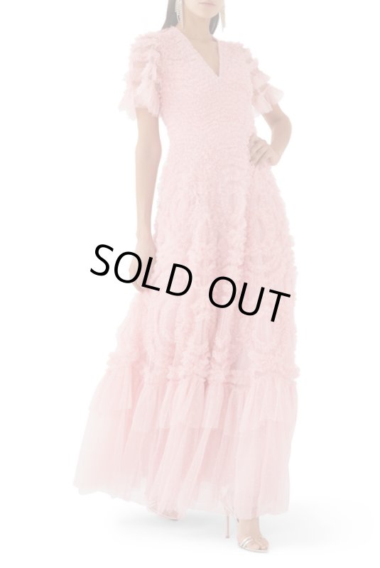 画像1: Needle & Thread ニードル&スレッド    Verity Ruffle V-Neck Gown　Rose Quartz  12251 (1)