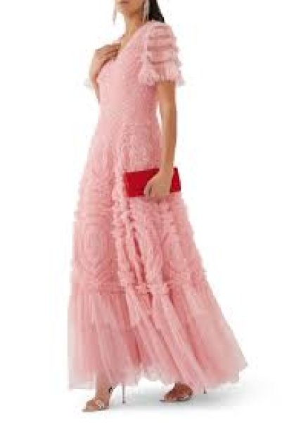画像2: Needle & Thread ニードル&スレッド    Verity Ruffle V-Neck Gown Rose Quartz  12251 (2)