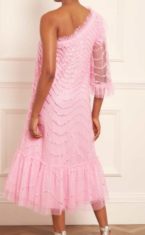 画像3: セール！Needle & Thread ニードル&スレッド　Shimmer Wave Gloss One-Shoulder Ballerina Dress　ピンク (3)