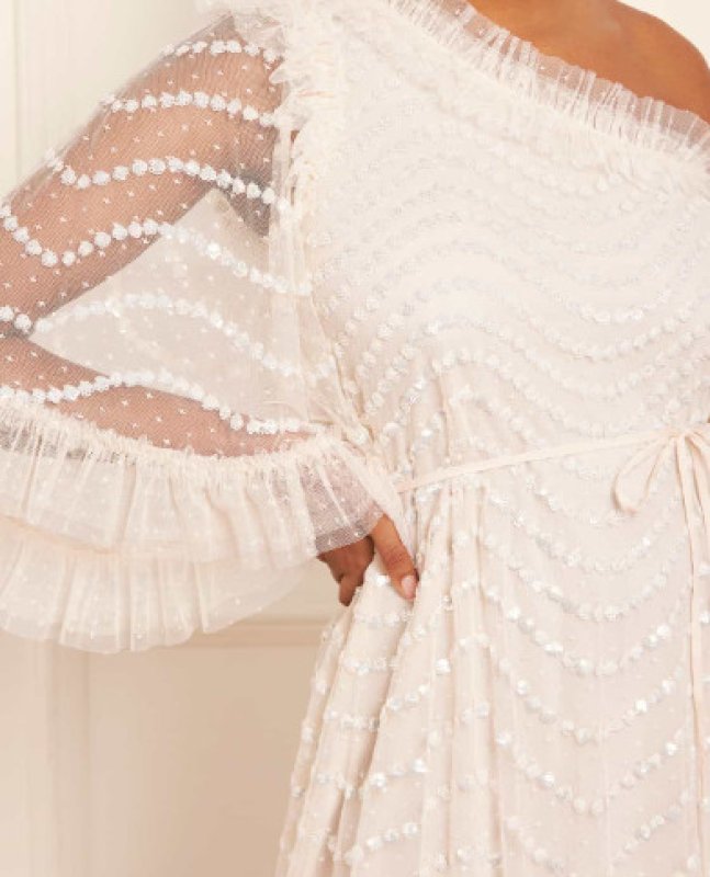 画像3: セール！Needle & Thread ニードル&スレッド　Shimmer Wave Gloss One-Shoulder Ballerina Dress　シャンパーニュ (3)