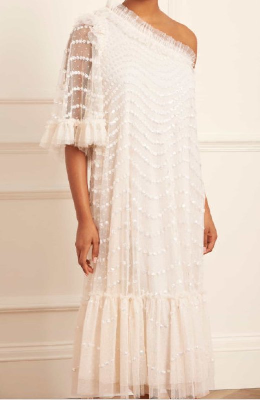 画像1: セール！Needle & Thread ニードル&スレッド　Shimmer Wave Gloss One-Shoulder Ballerina Dress　シャンパーニュ (1)