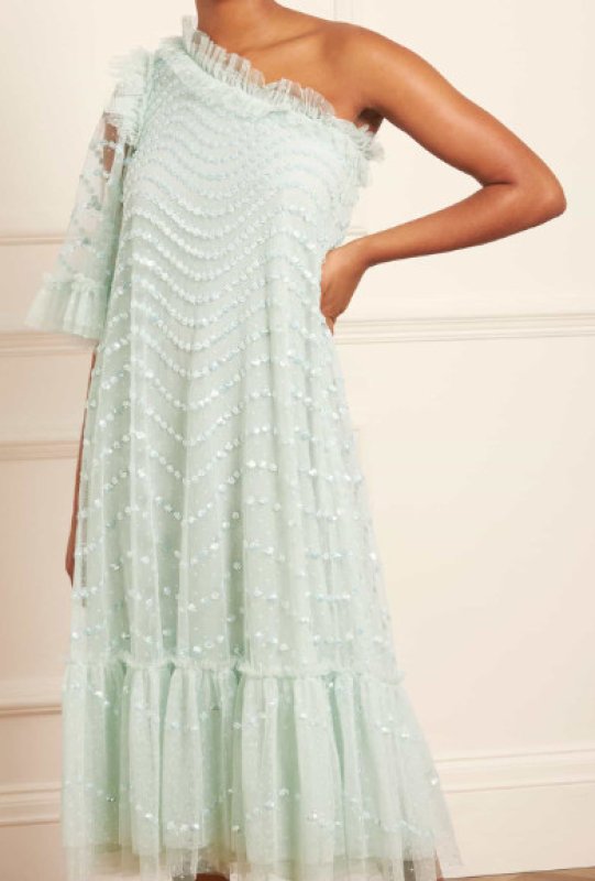 画像2: セール！Needle & Thread ニードル&スレッド　Shimmer Wave Gloss One-Shoulder Ballerina Dress　グリーン系  01071 (2)