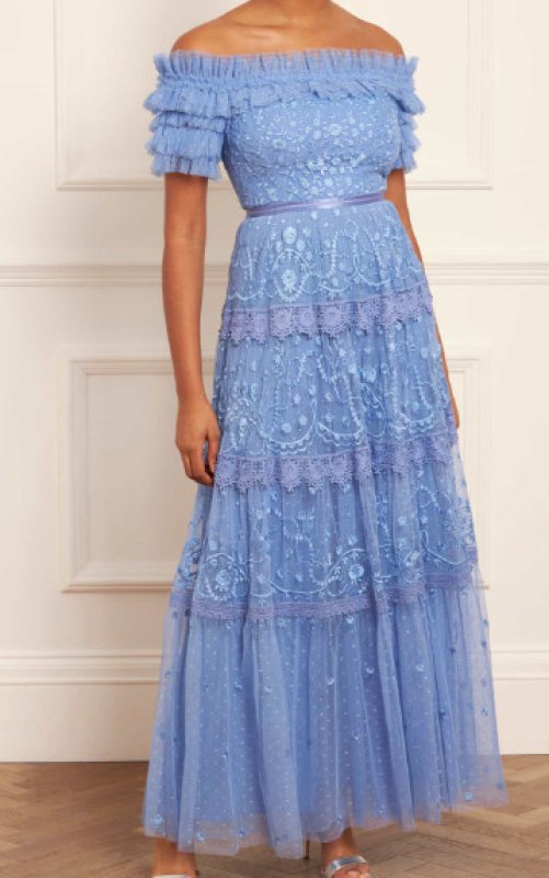 画像1: セール！Needle & Thread ニードル&スレッド    Midsummer レースオフショルダー Gown　ブルー  02171 (1)