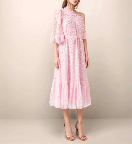 画像4: セール!Needle & Thread ニードル&スレッド Shimmer Wave Gloss One-Shoulder Ballerina Dress ピンク (4)