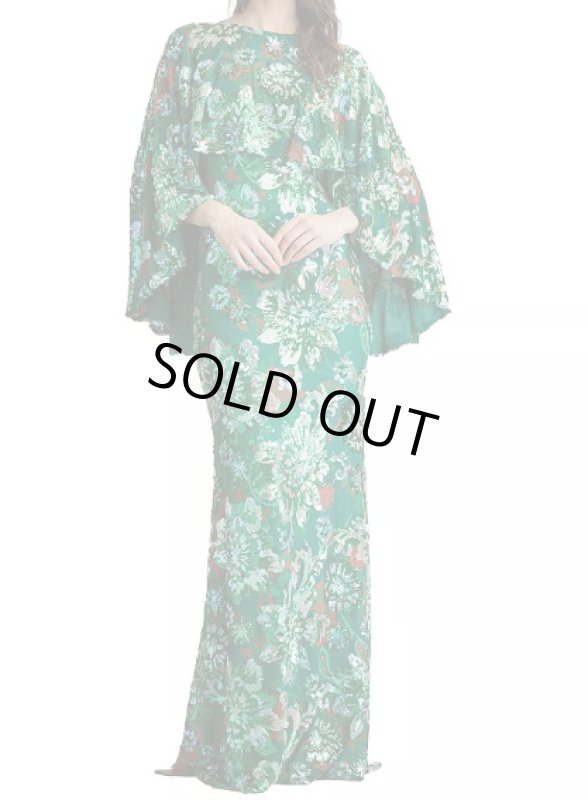 画像1: Tadashi Shoji  タダシショージ　Elil Sequin Tulle Cape Overlay Gown グリーン (1)