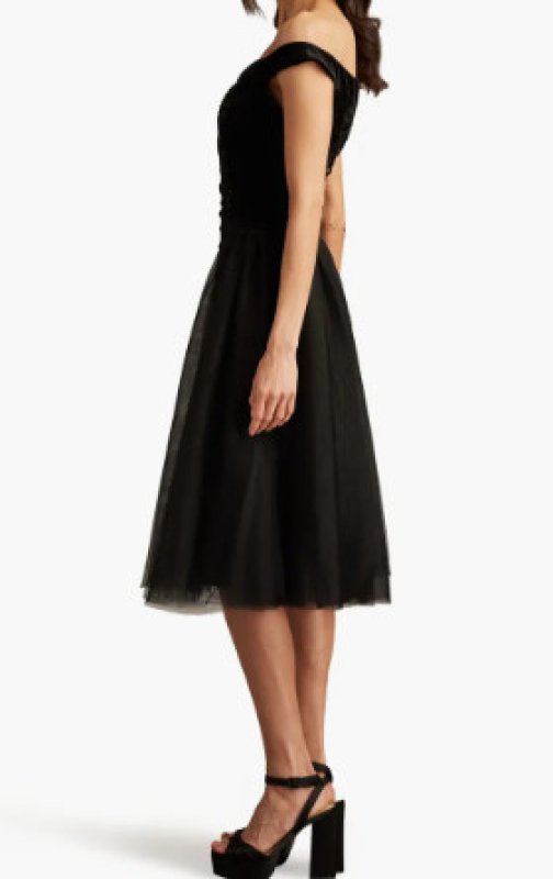 画像3: Tadashi Shoji  タダシショージ　Valencia Laser Cut Velvet & Tulle Dress  ブラック (3)