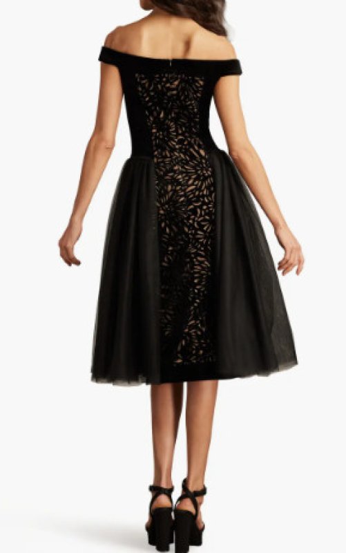 画像2: Tadashi Shoji  タダシショージ　Valencia Laser Cut Velvet & Tulle Dress  ブラック (2)
