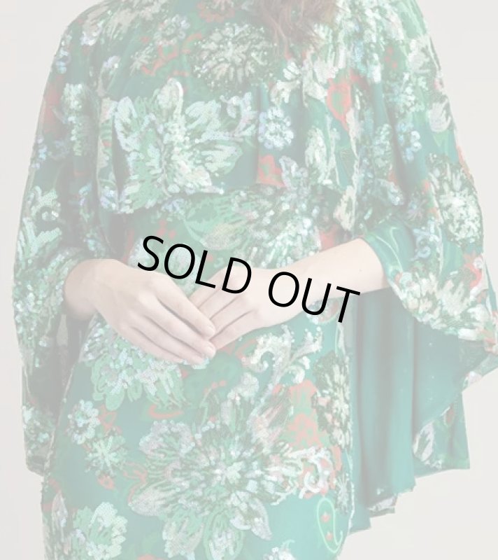 画像3: Tadashi Shoji  タダシショージ　Elil Sequin Tulle Cape Overlay Gown グリーン (3)