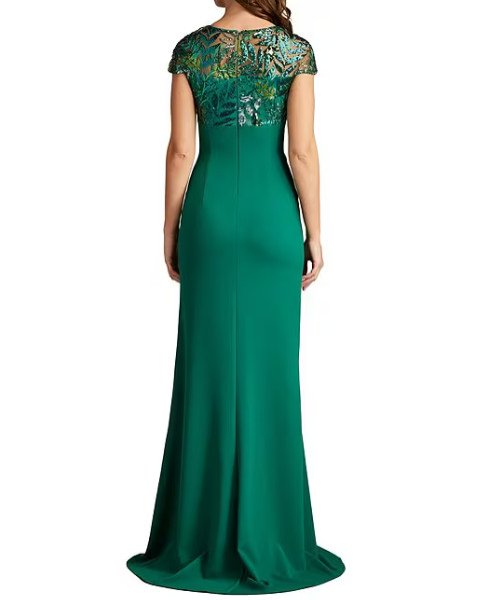 画像2: セール！Tadashi Shoji  タダシショージ   Eleonora Draped Sequin Illusion Gown  グリーン系   (2)
