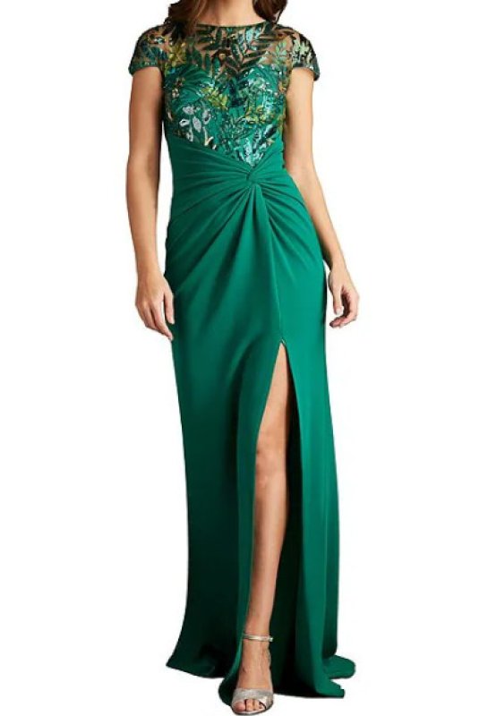 画像1: セール！Tadashi Shoji  タダシショージ   Eleonora Draped Sequin Illusion Gown  グリーン系   (1)