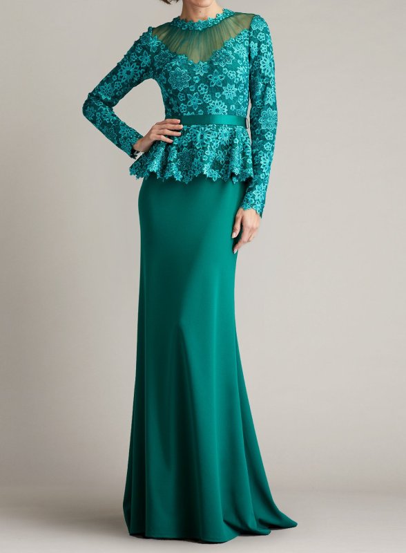 画像1: Tadashi Shoji  タダシショージ　Lata Embroidered Belted Peplum Gown　グリーン (1)