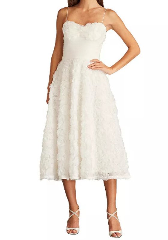 画像1: セール！Tadashi Shoji タダシショージ   Greer ロゼットアップリケドレス　ホワイト系  02131 (1)