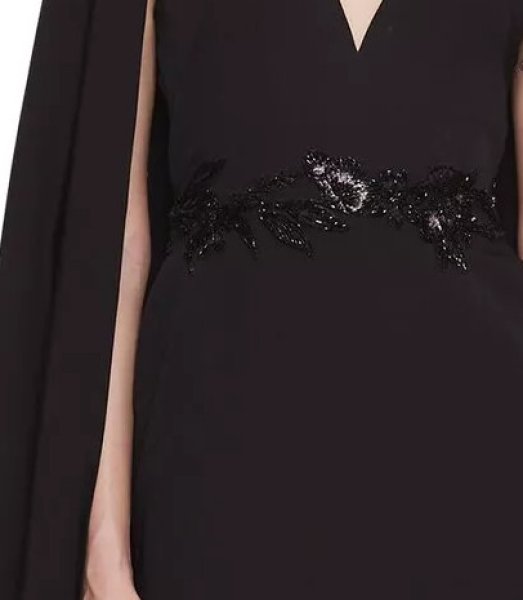 画像3: 1/19までセール! Marchesa Notte マルケッサノッテ ケープ風ロングドレス  ブラック (3)