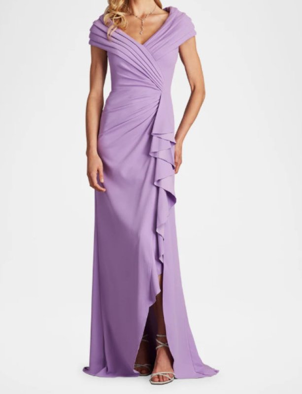 画像1: Tadashi Shoji タダシショージ  　Talise Waterfall Flounce Gown パープル系  03071 (1)